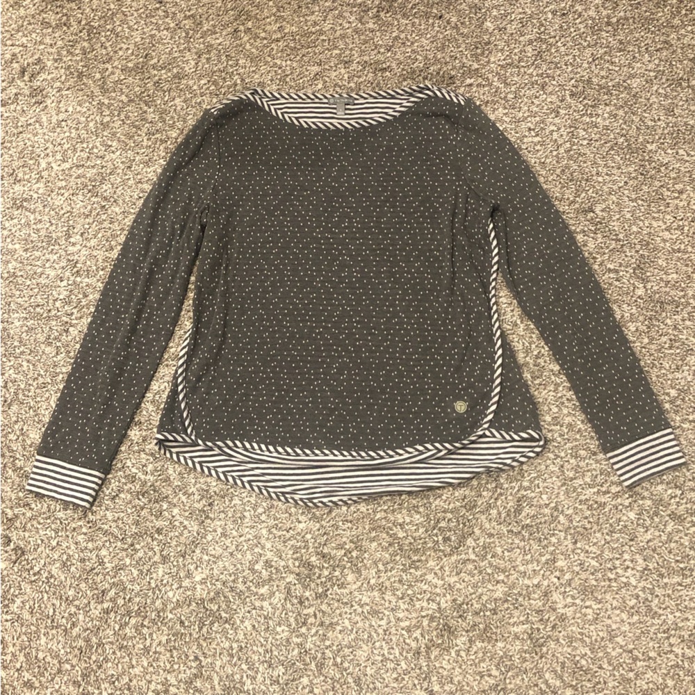 Talbots Green White Spotted Long Sleeve Top